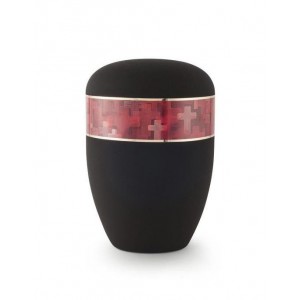 Biodegradable Urn (Black with Red Crosses Border)